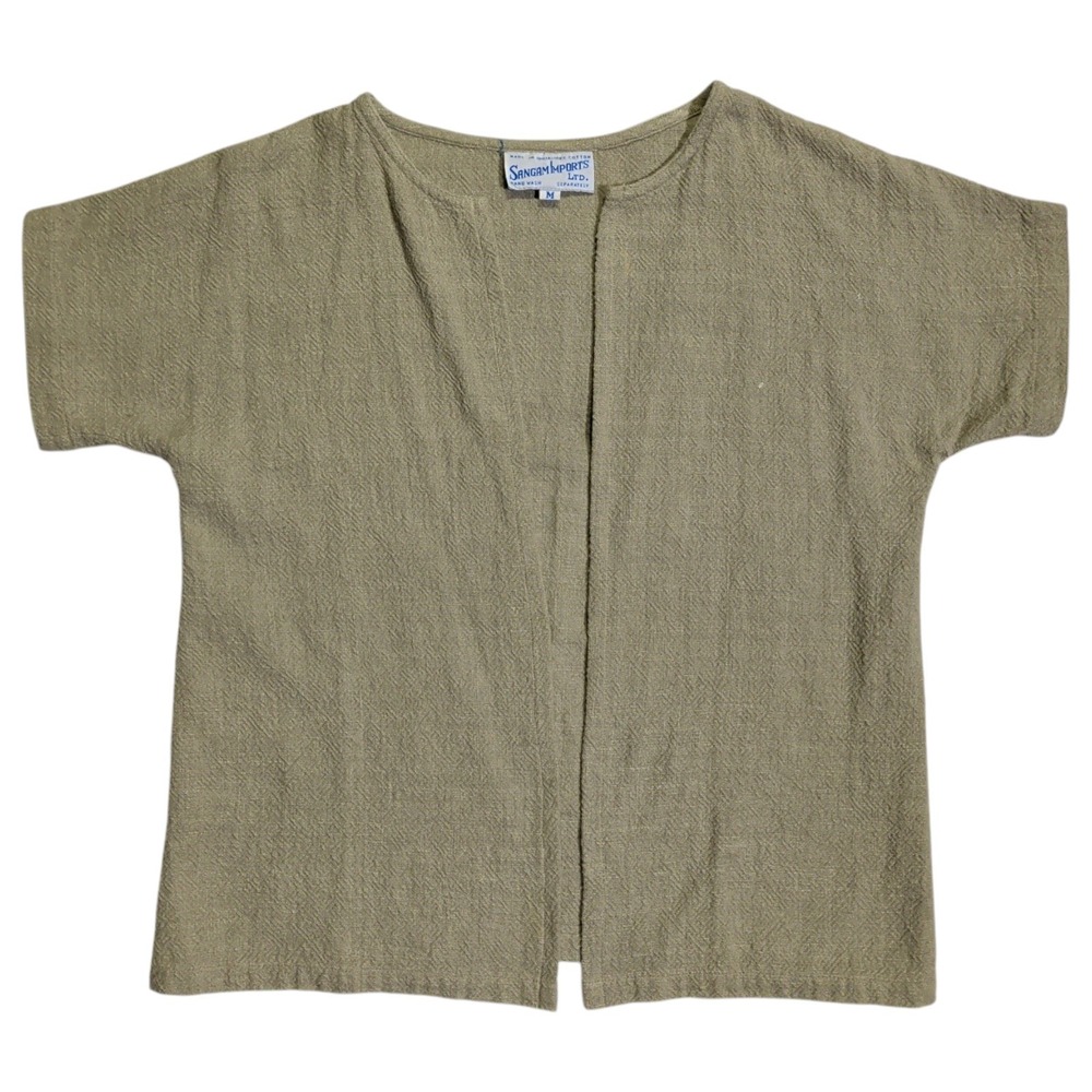 Vintage Sangam Imports Shirt Women's Size M Cotton Green Natural Fiber Bohemian